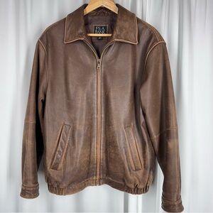 Jos. A. Bank Men's Brown Leather Zip-Front Jacket